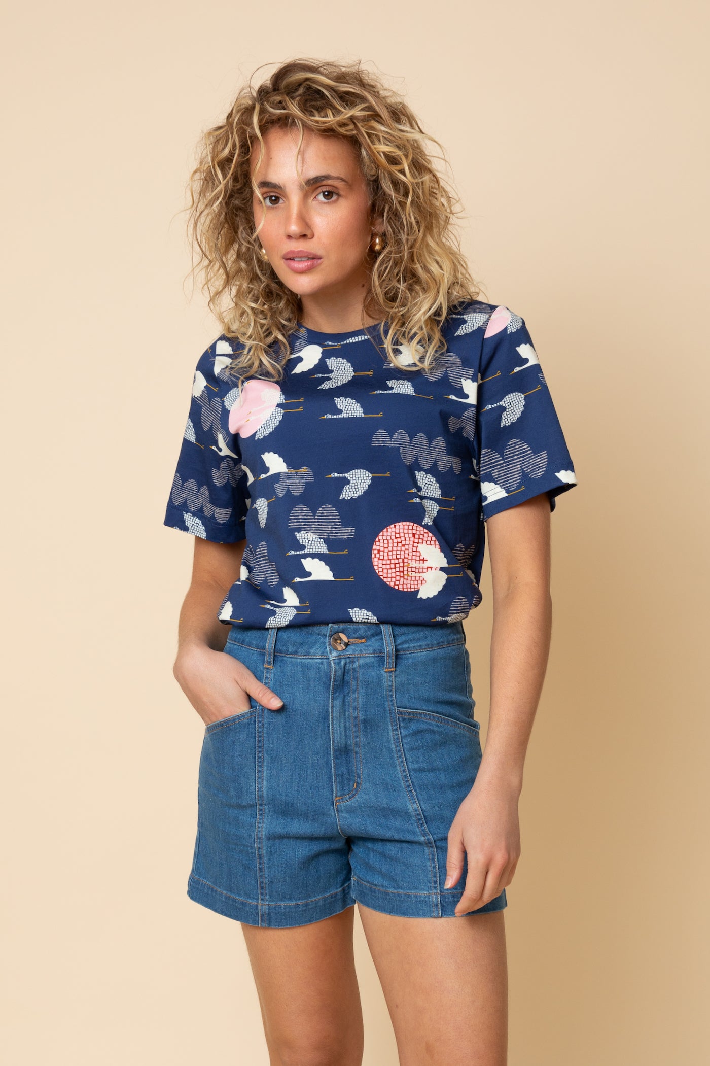 High waisted blue denim shorts online