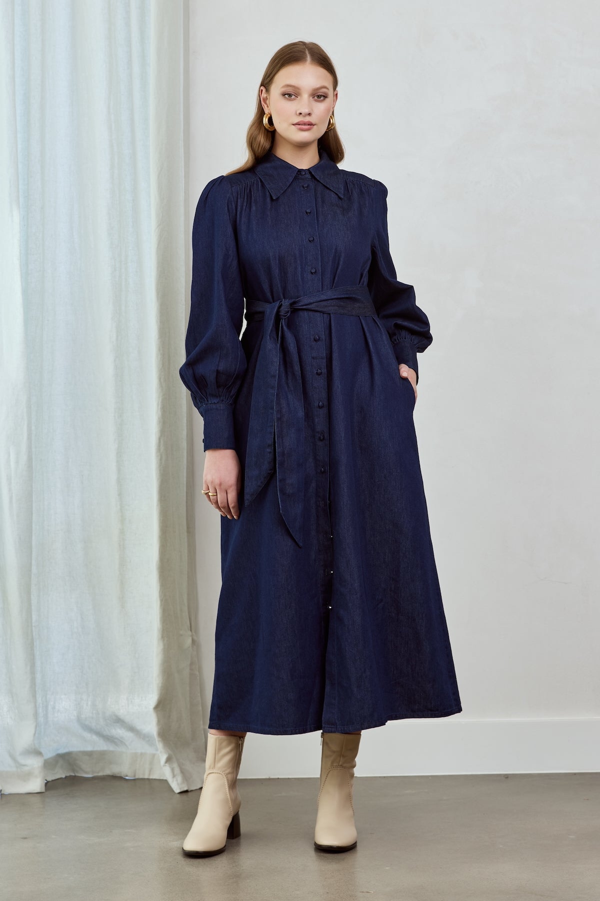 INDIGO CHAMBRAY Midi Shirt Dress – Frock Me Out