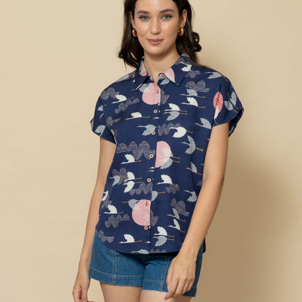 
                      
                        1000 CRANES Capped Sleeve Shirt
                      
                    