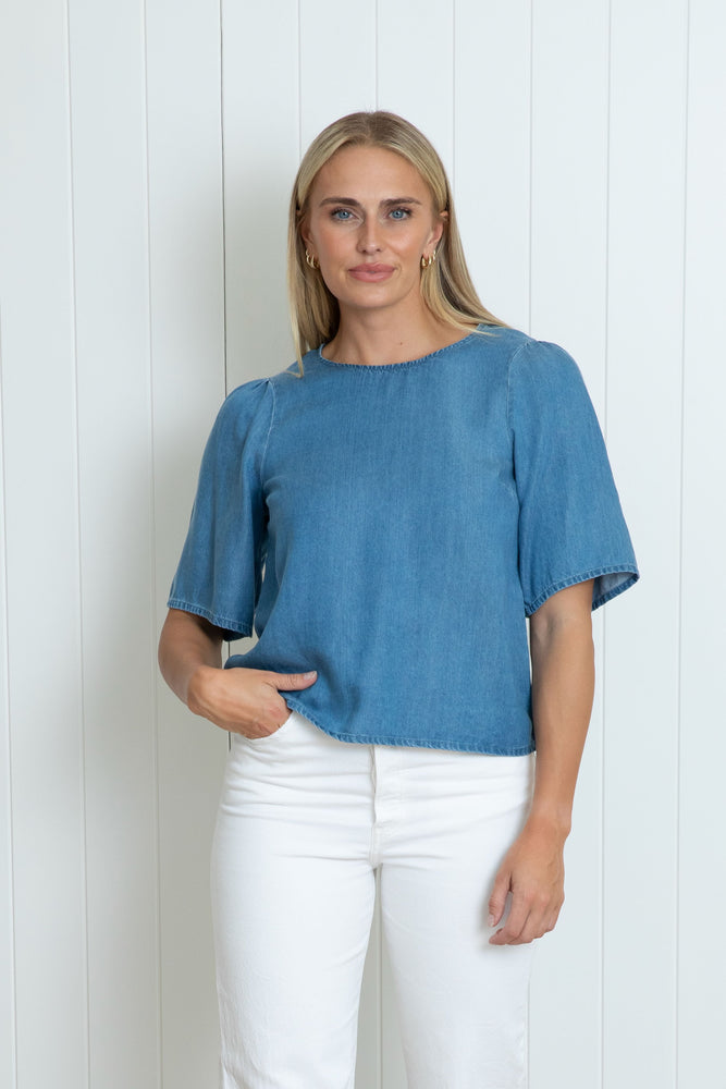 
                  
                    Chambray Fluted Sleeve Top
                  
                