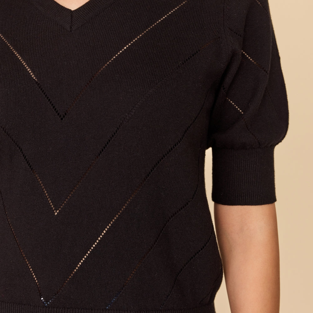 BLACK CHEVRON V Neck Cotton Cashmere Jumper