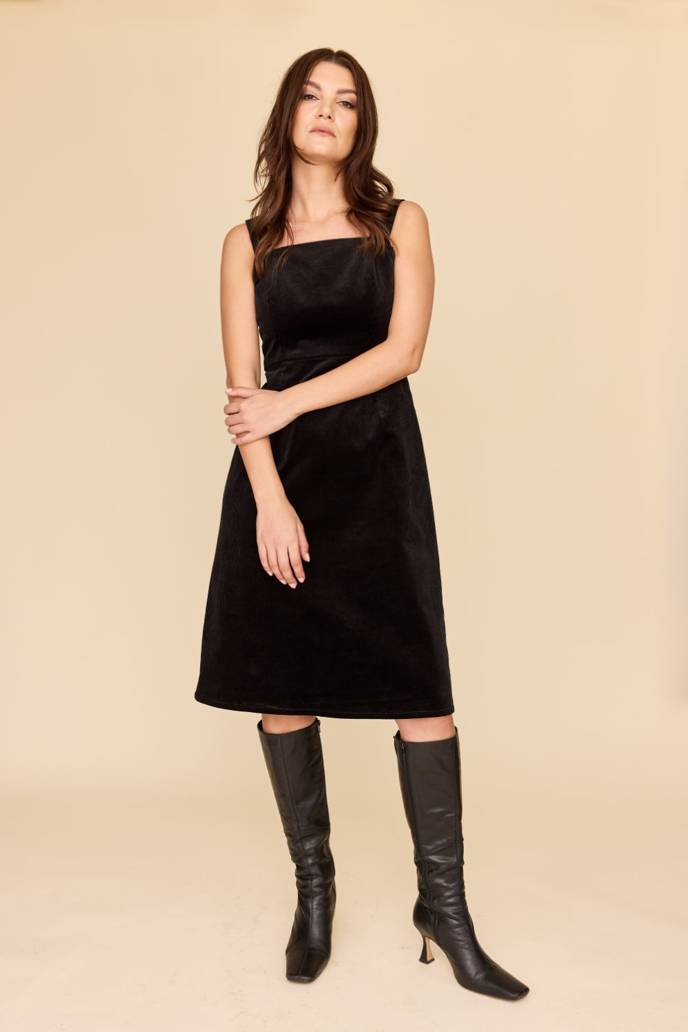 BLACK CORDUROY Apron Dress