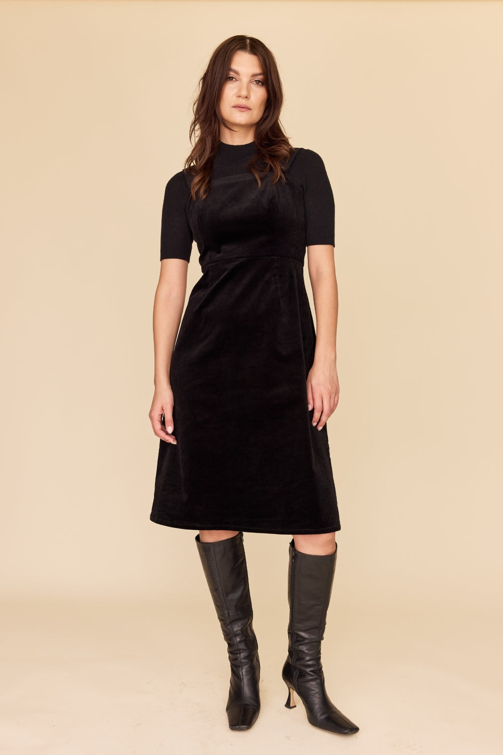 BLACK CORDUROY Apron Dress