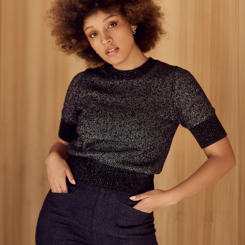 BLACK with SILVER LUREX Elbow Sleeve Knit Jumper