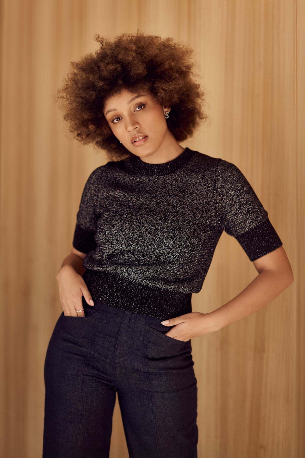 BLACK with SILVER LUREX Elbow Sleeve Knit Jumper