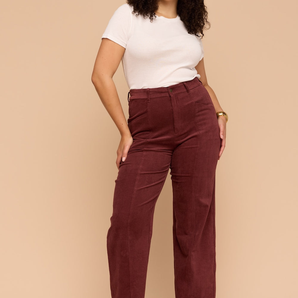 BURGUNDY Corduroy High Waist Pants