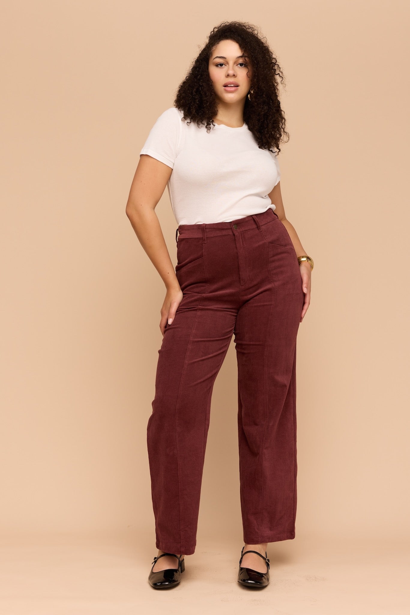BURGUNDY Corduroy High Waist Pants