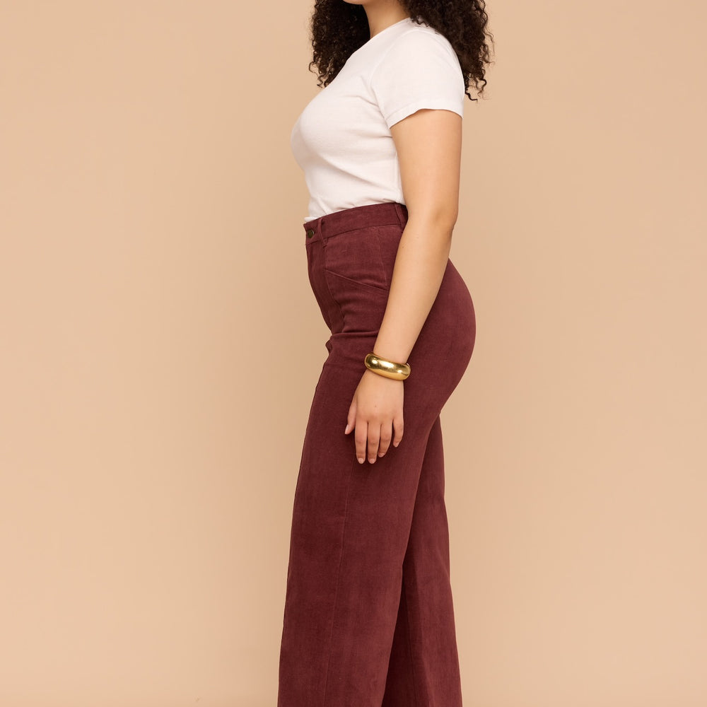 BURGUNDY Corduroy High Waist Pants
