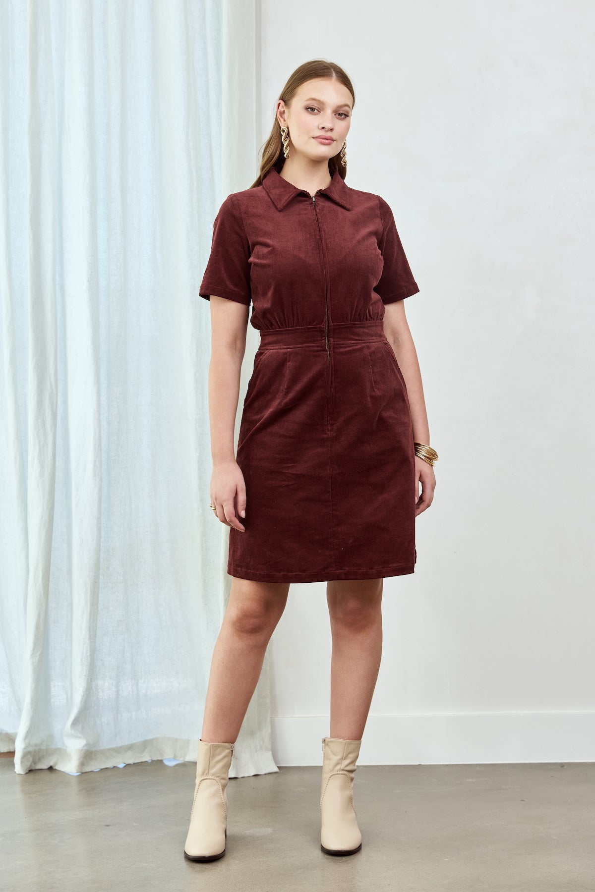 BURGUNDY Cord Zip It Good Dress