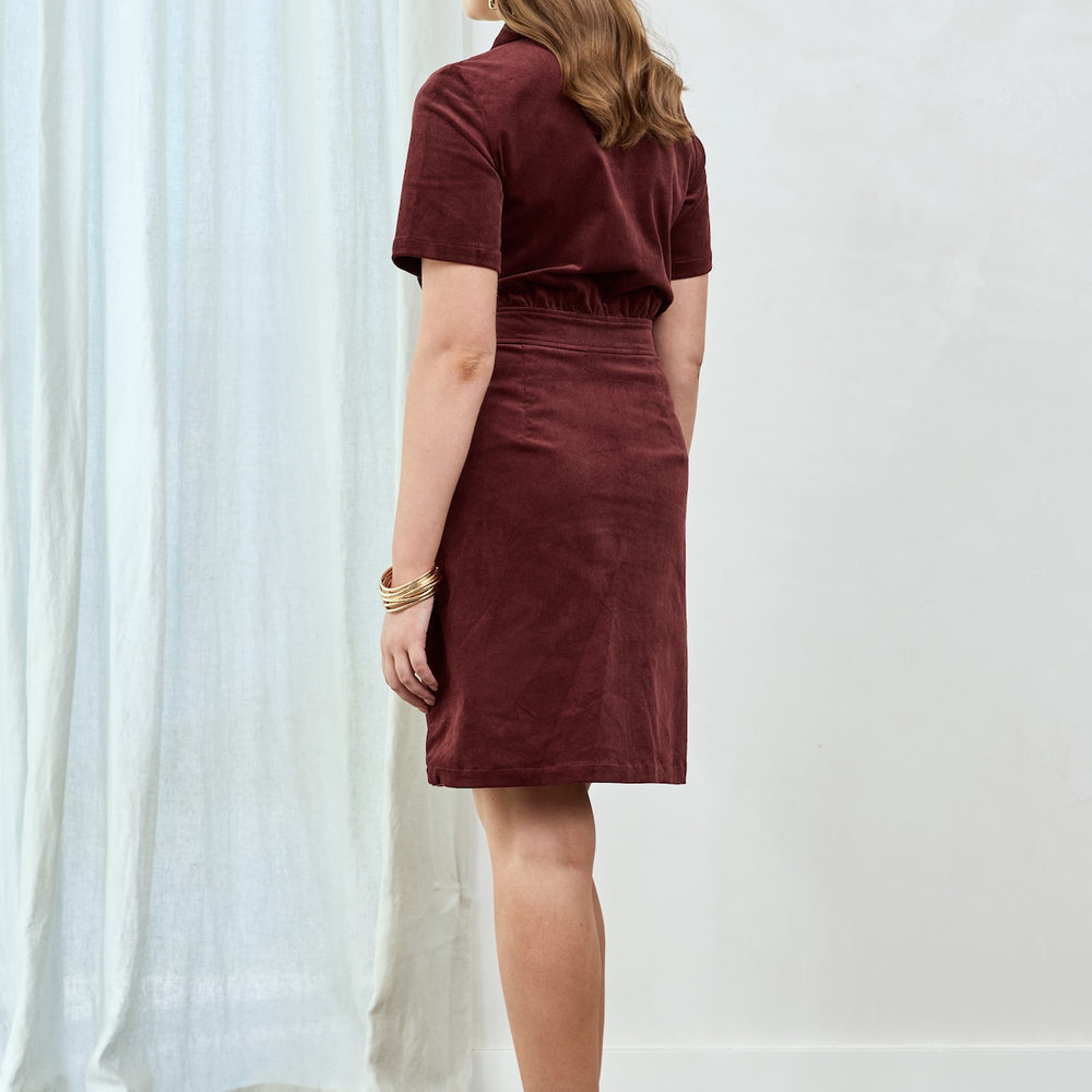 
                      
                        WHOLESALE - BURGUNDY Cord Zip It Good Dress
                      
                    