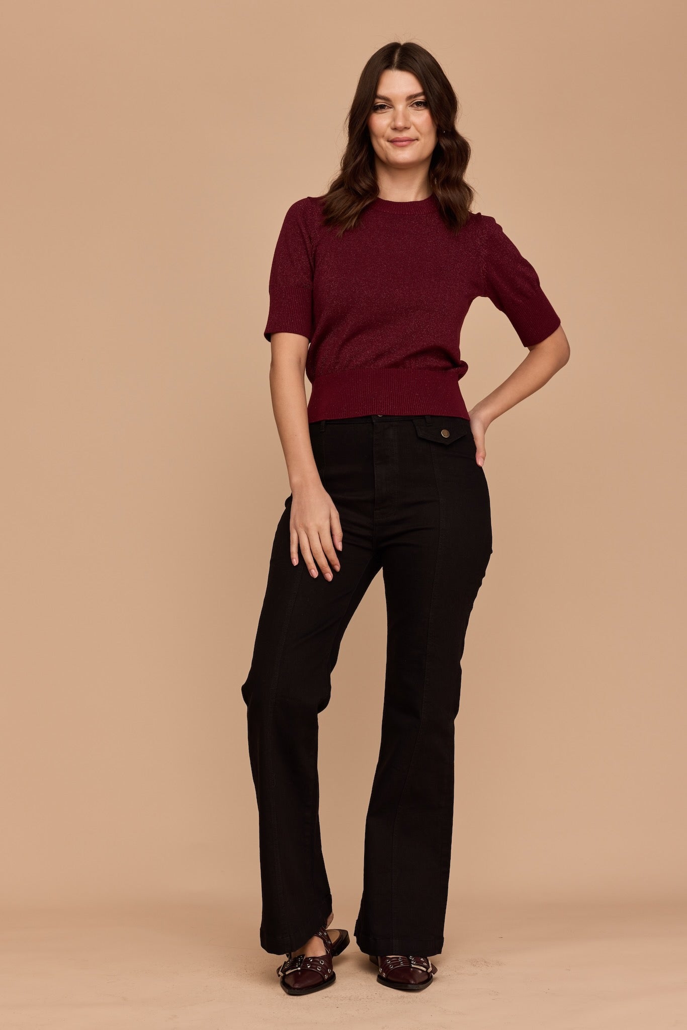 BURGUNDY Lurex Knit Jumper