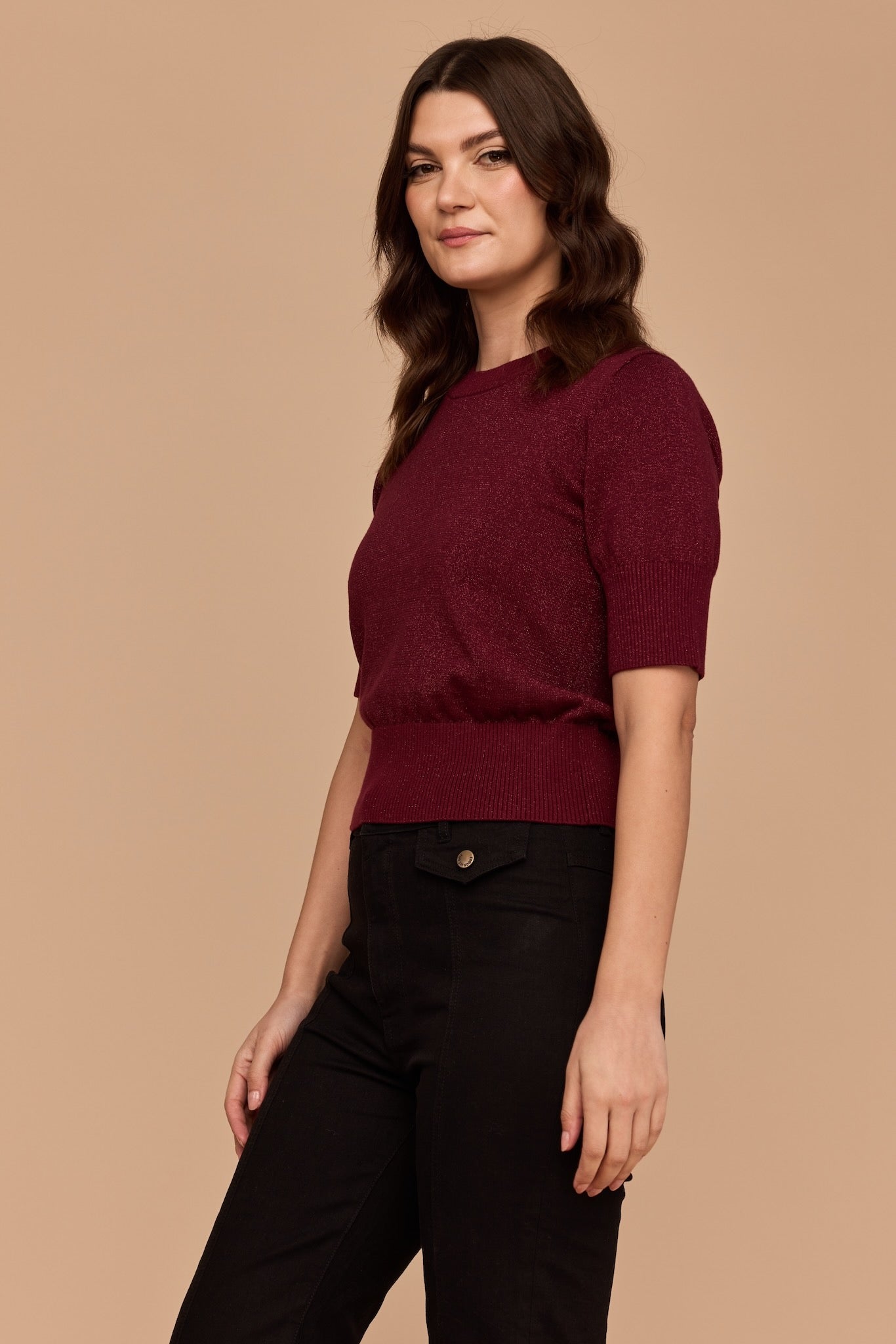 BURGUNDY Lurex Knit Jumper