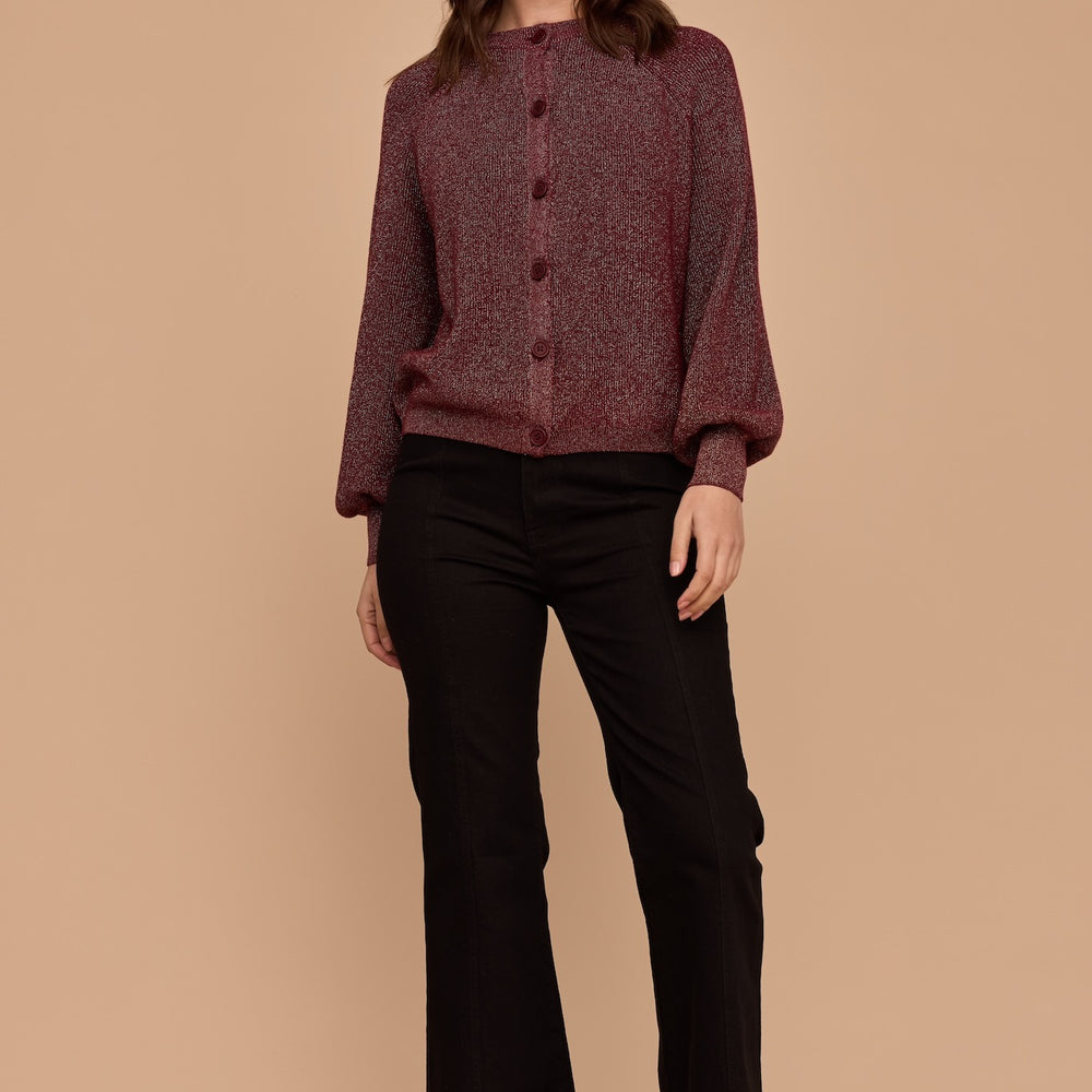 
                      
                        WHOLESALE - BURGUNDY Gold Lurex Knit Cardigan
                      
                    