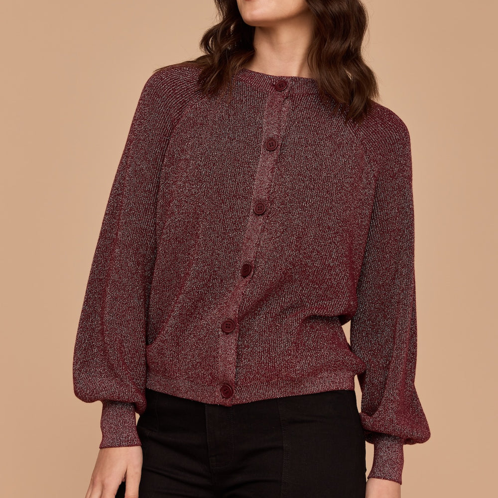 
                      
                        WHOLESALE - BURGUNDY Gold Lurex Knit Cardigan
                      
                    