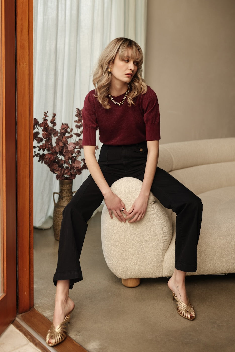 BURGUNDY Lurex Knit Jumper