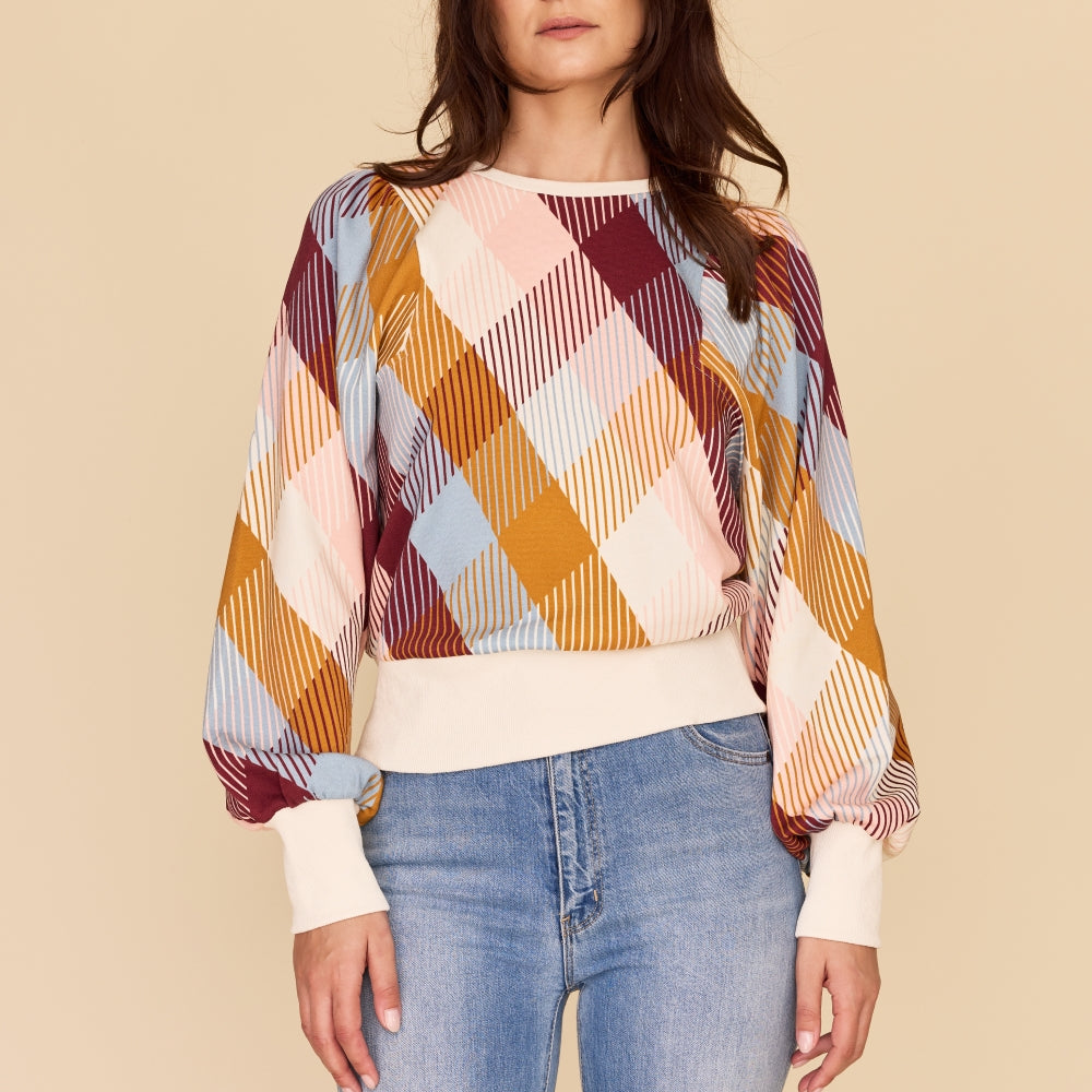 Batwing style long sleeve jumper in plaid print 