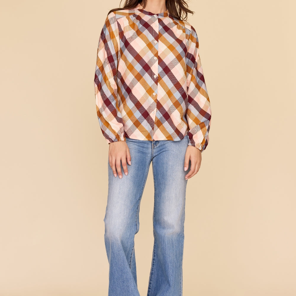 CHECKERED LOVE Bell Sleeve Shirt
