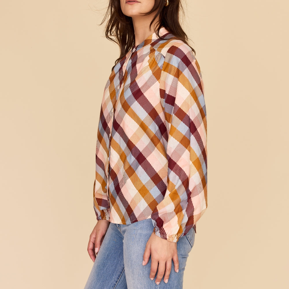 
                      
                        CHECKERED LOVE Bell Sleeve Shirt
                      
                    