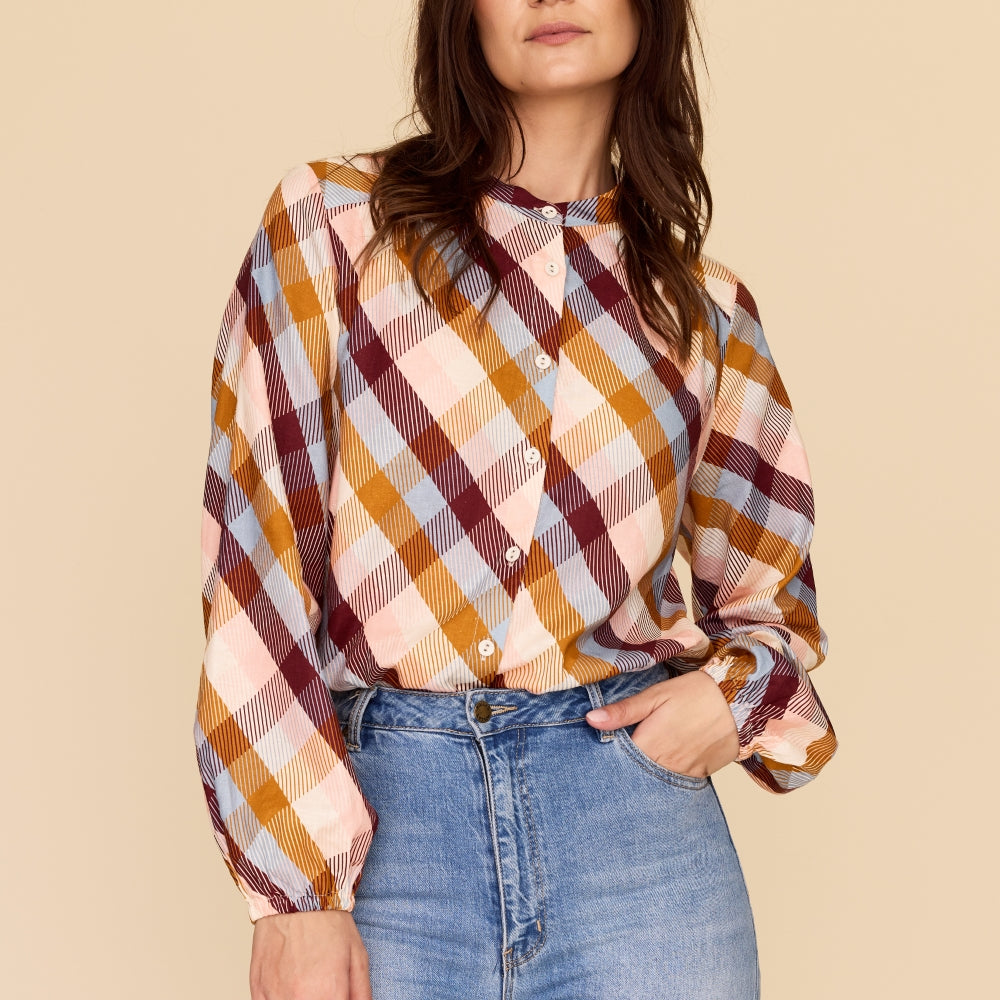Button Down Shirt Long Sleeve Shirt with mandarin style collar