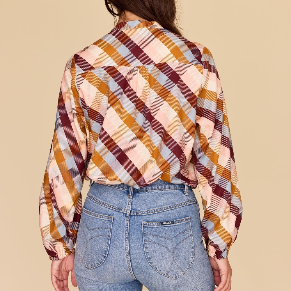 
                      
                        CHECKERED LOVE Bell Sleeve Shirt
                      
                    
