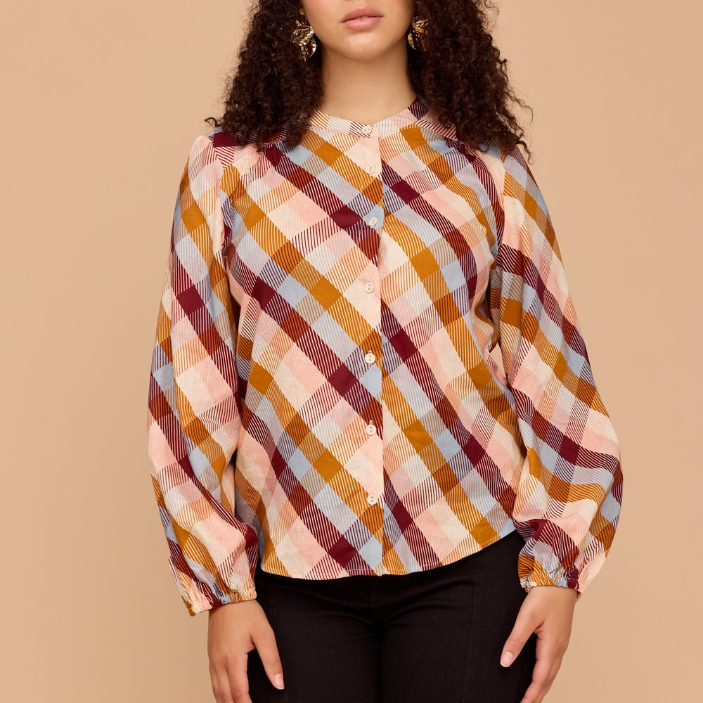 
                      
                        CHECKERED LOVE Bell Sleeve Shirt
                      
                    