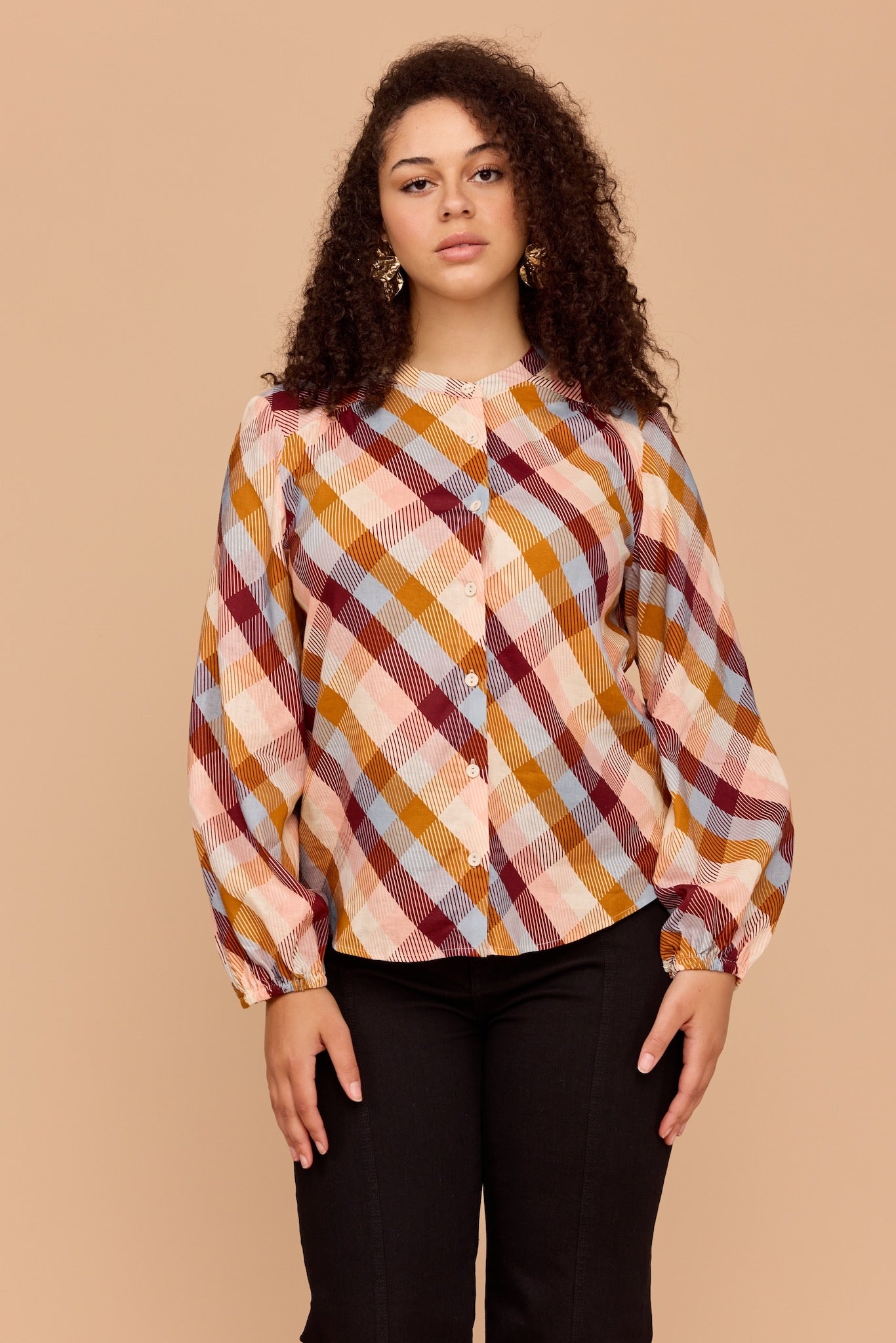CHECKERED LOVE Bell Sleeve Shirt