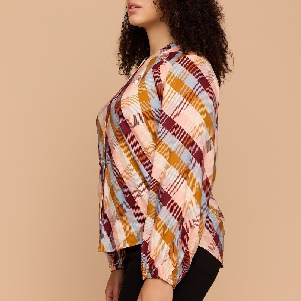 
                      
                        CHECKERED LOVE Bell Sleeve Shirt
                      
                    