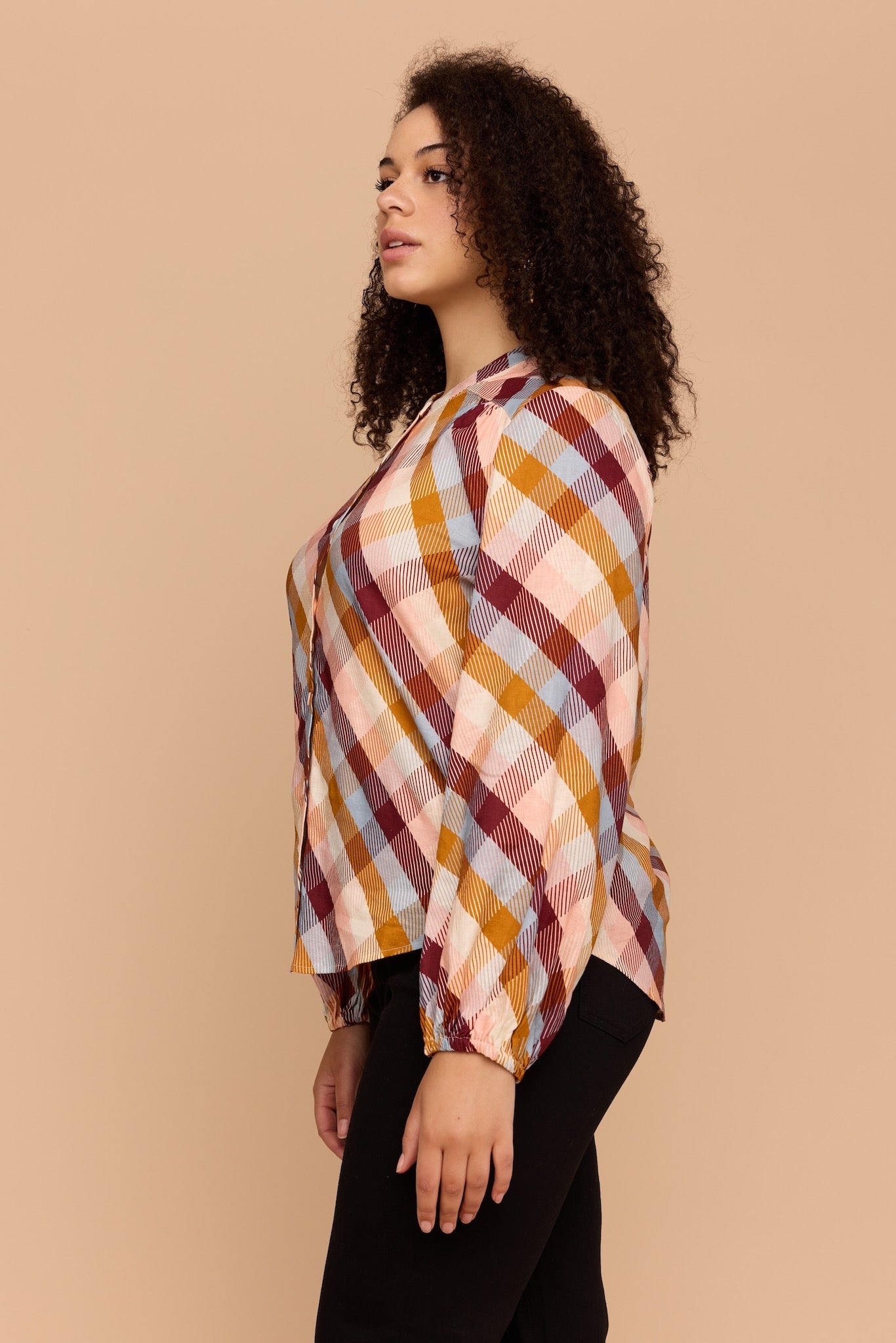 CHECKERED LOVE Bell Sleeve Shirt