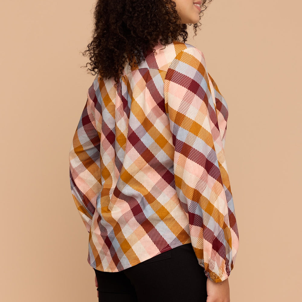 
                      
                        CHECKERED LOVE Bell Sleeve Shirt
                      
                    