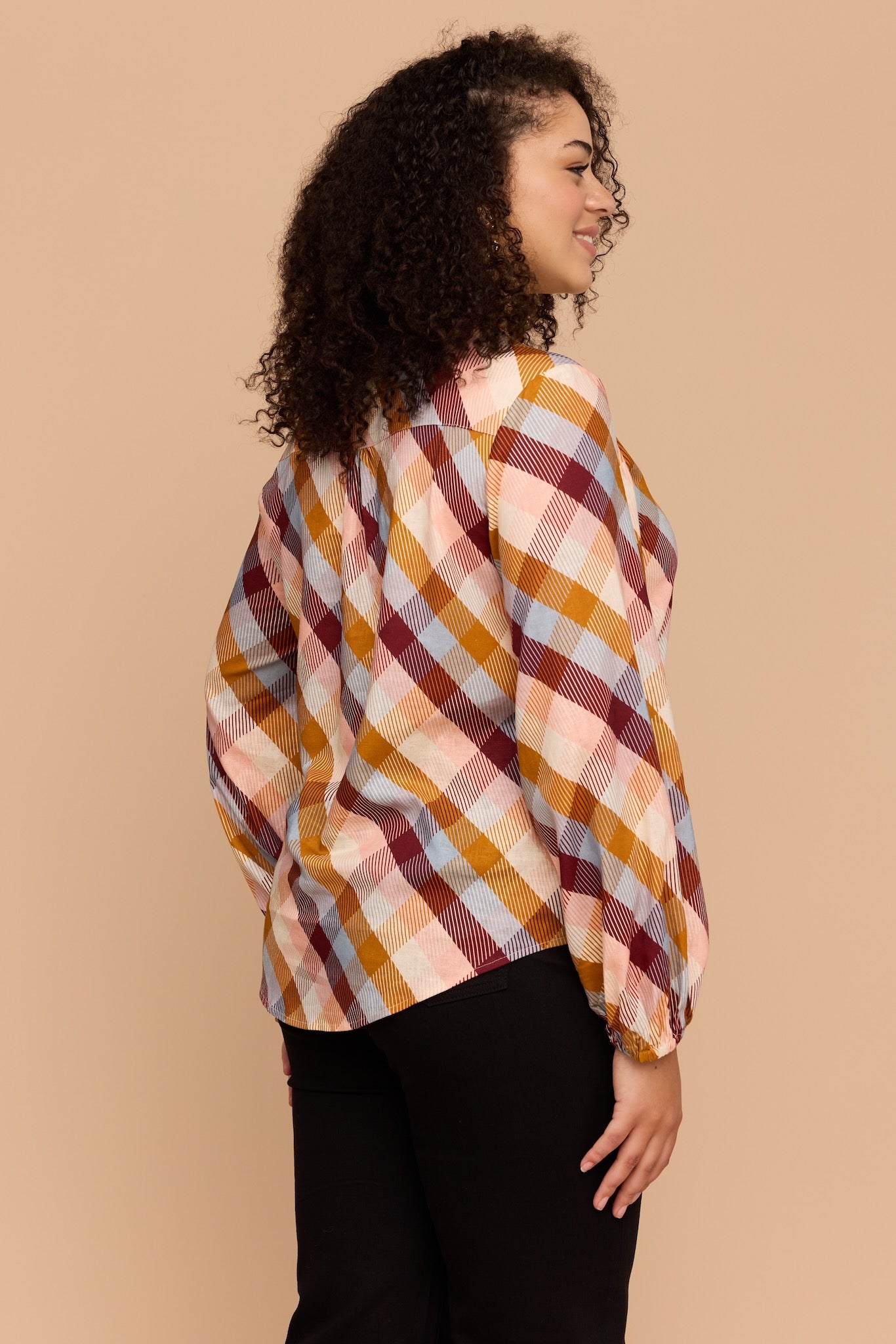 CHECKERED LOVE Bell Sleeve Shirt