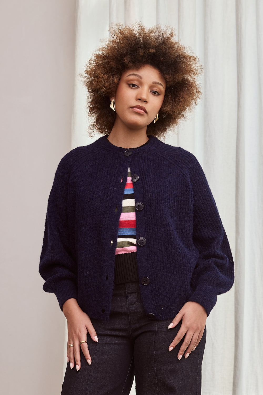 Cropped Cardigan Chunky Knit Cardigan Australia NAVY Chunky Knit