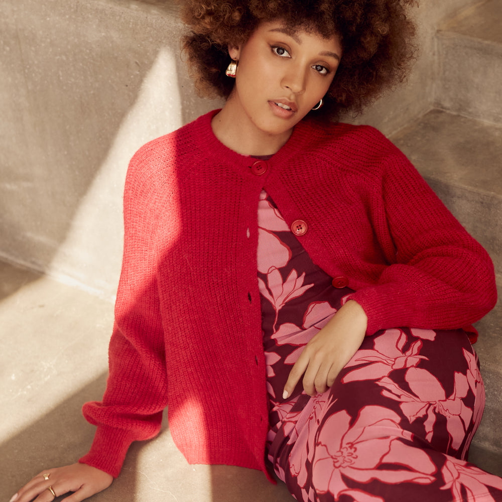 RED Chunky Knit Cardigan