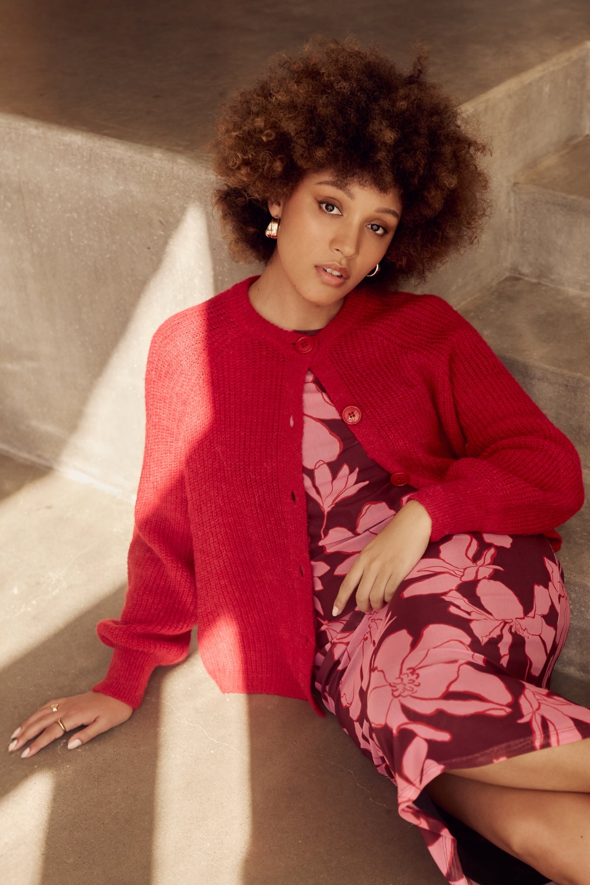 RED Chunky Knit Cardigan