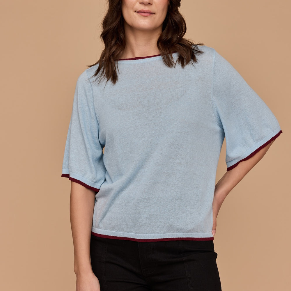 
                      
                        BLUE WITH BURGUNDY Kimono Sleeve Knit
                      
                    