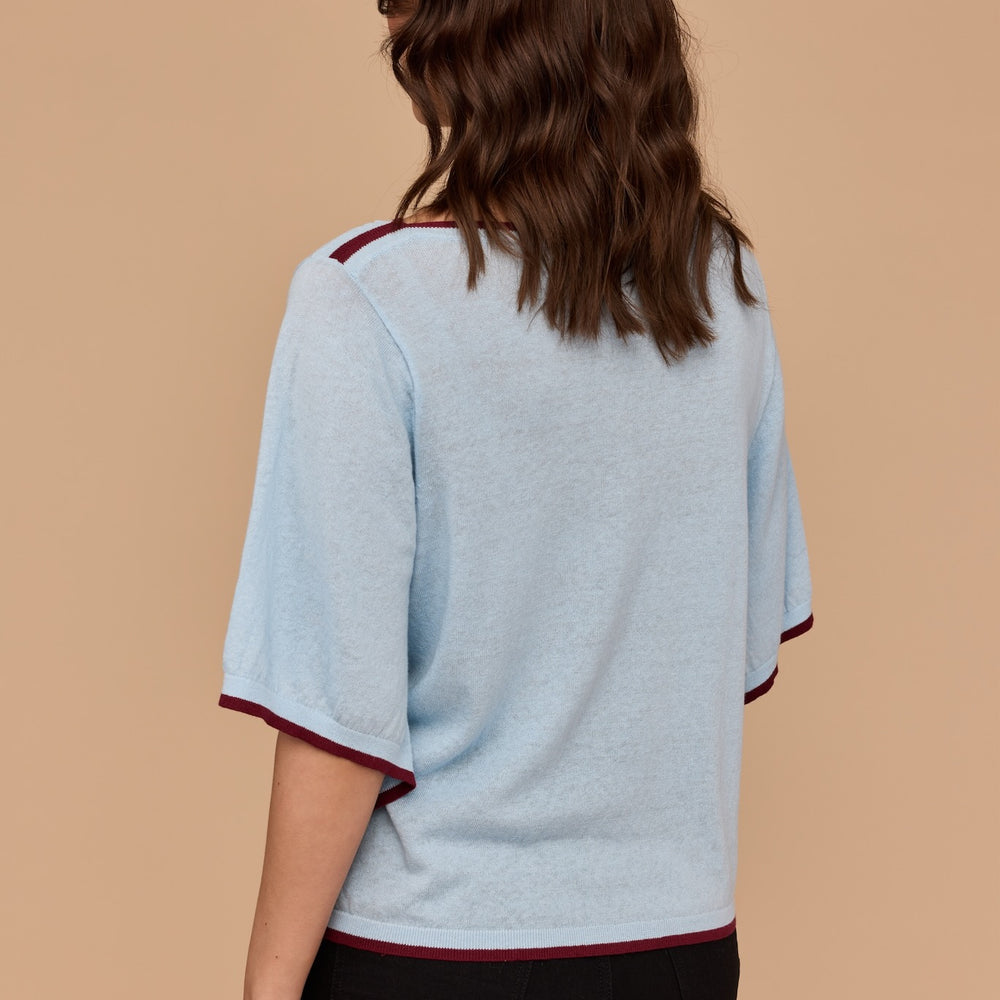
                      
                        BLUE WITH BURGUNDY Kimono Sleeve Knit
                      
                    