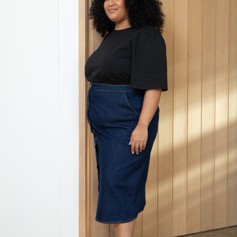 
                      
                        Denim Midi Pocket Skirt
                      
                    