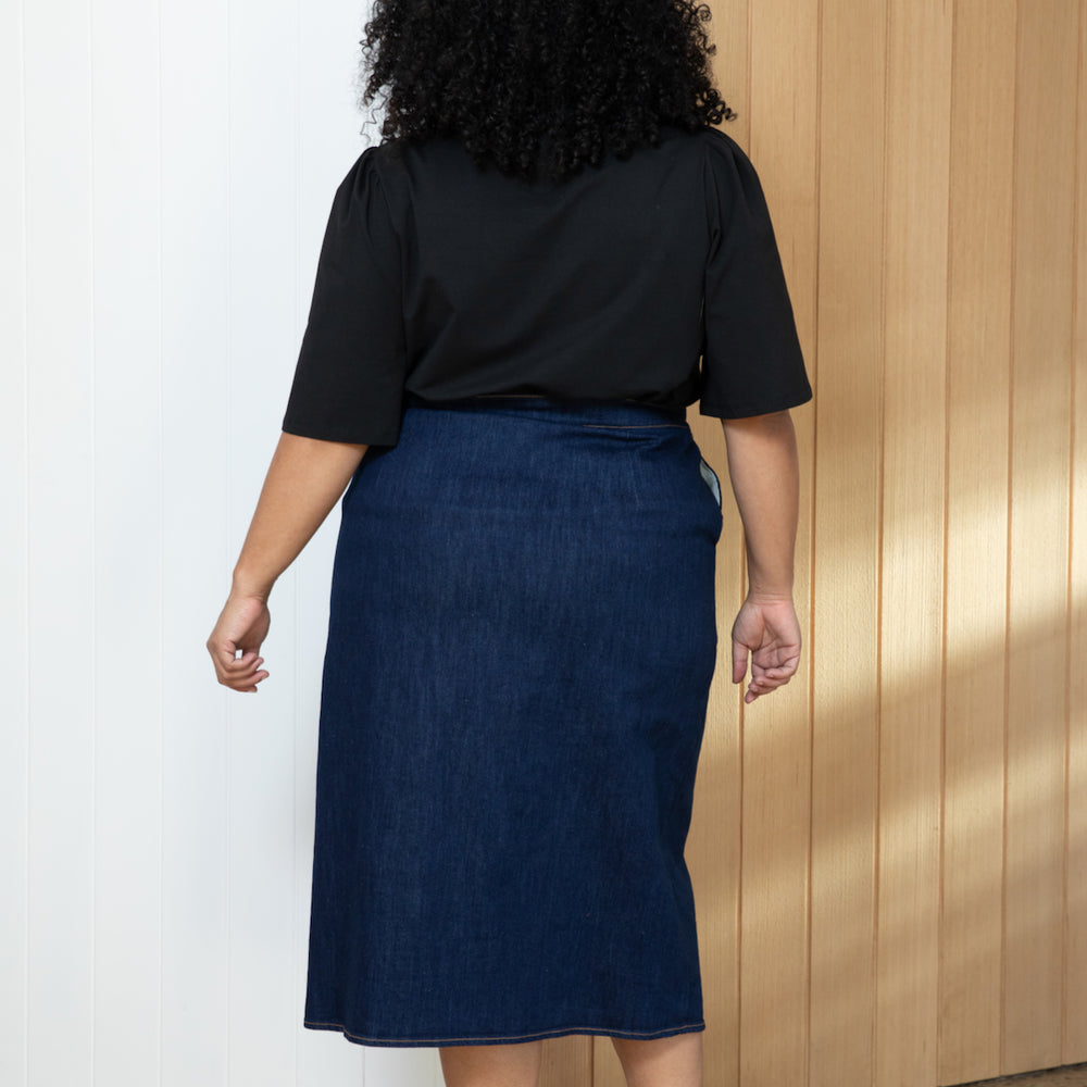 
                      
                        Denim Midi Pocket Skirt
                      
                    
