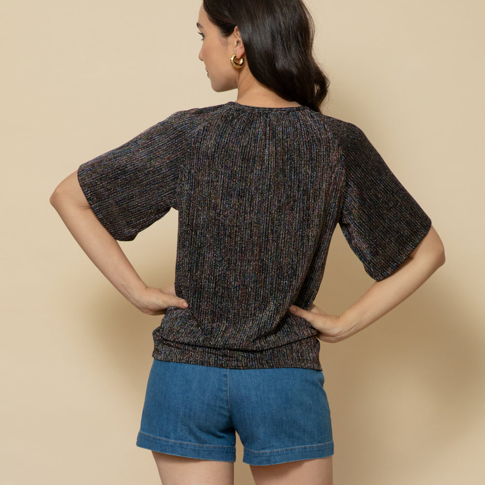 
                      
                        DISCO STRIPE Fluted Sleeve Lurex Top
                      
                    