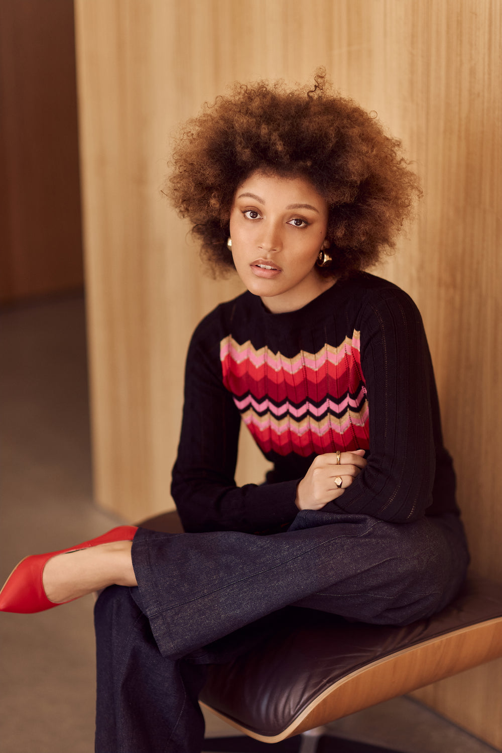 WHOLESALE - ZIG ZAG Cotton Cashmere Pointelle Knit Jumper