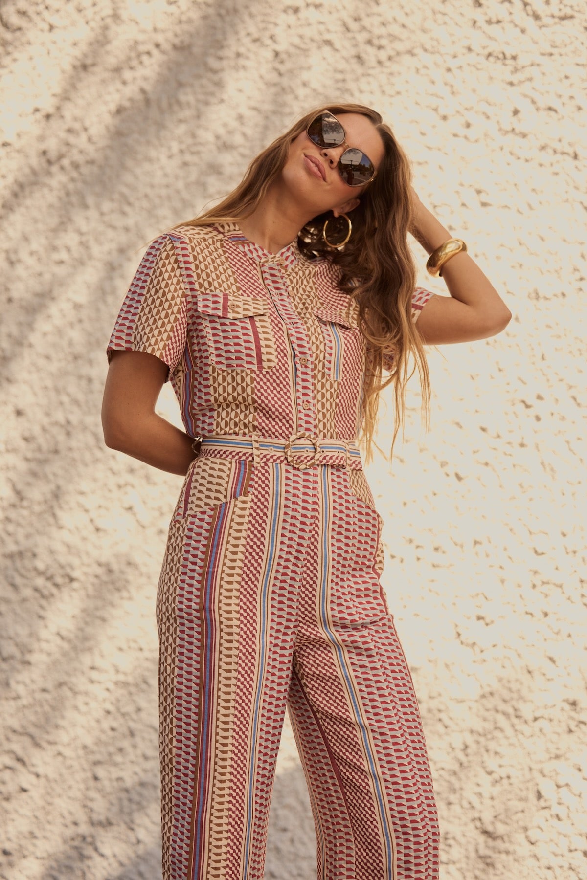 Woman wearing Frock Me Out Resort Mod Safari Jumpsuit 