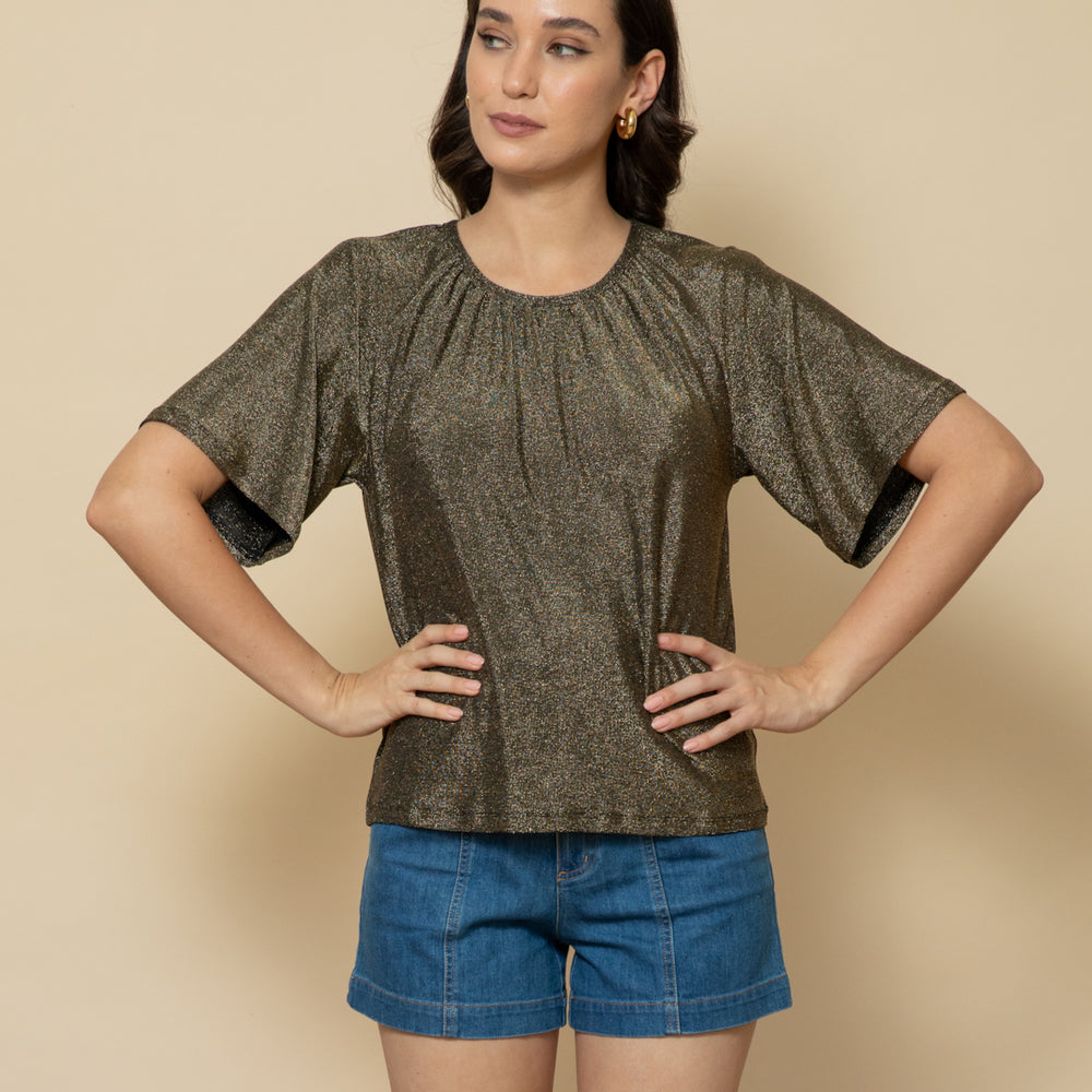 
                      
                        GOLD Fluted Sleeve Lurex Top
                      
                    