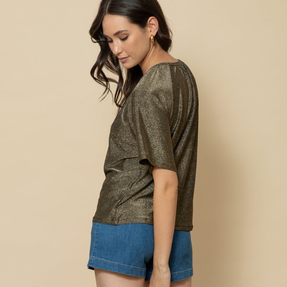 
                      
                        GOLD Fluted Sleeve Lurex Top
                      
                    