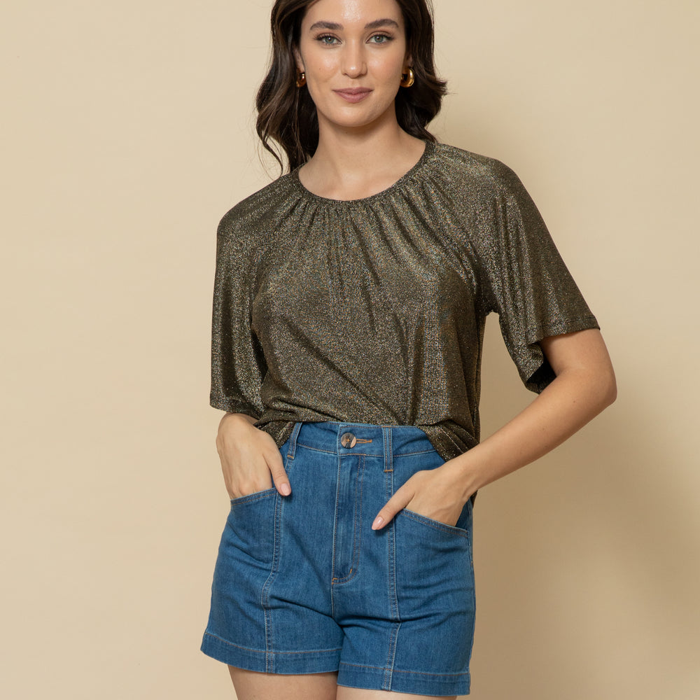 
                      
                        GOLD Fluted Sleeve Lurex Top
                      
                    