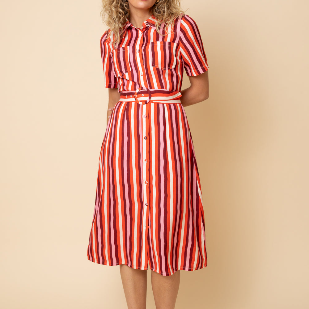 
                      
                        Holiday Striped Button Through Shirt Dress with Belt
                      
                    