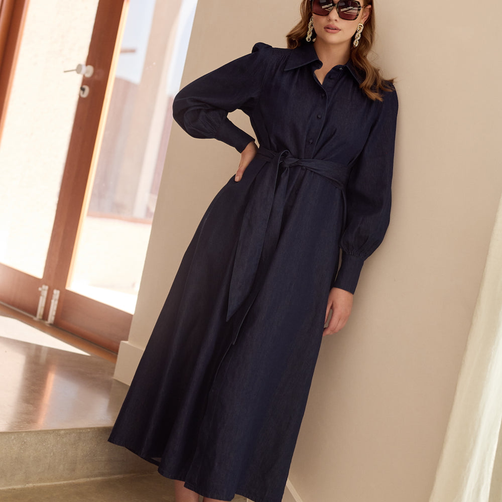 INDIGO CHAMBRAY Midi Shirt Dress