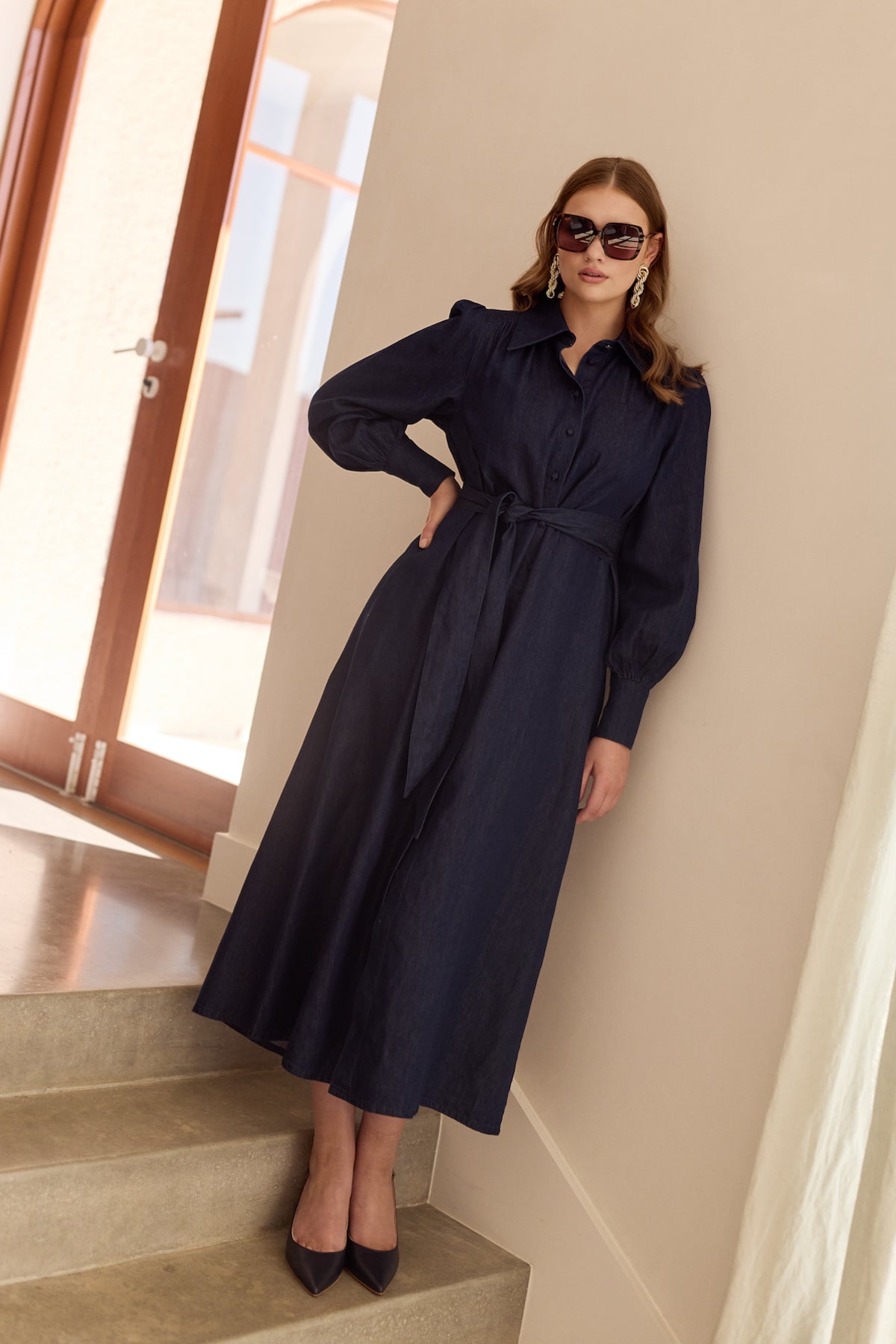 INDIGO CHAMBRAY Midi Shirt Dress