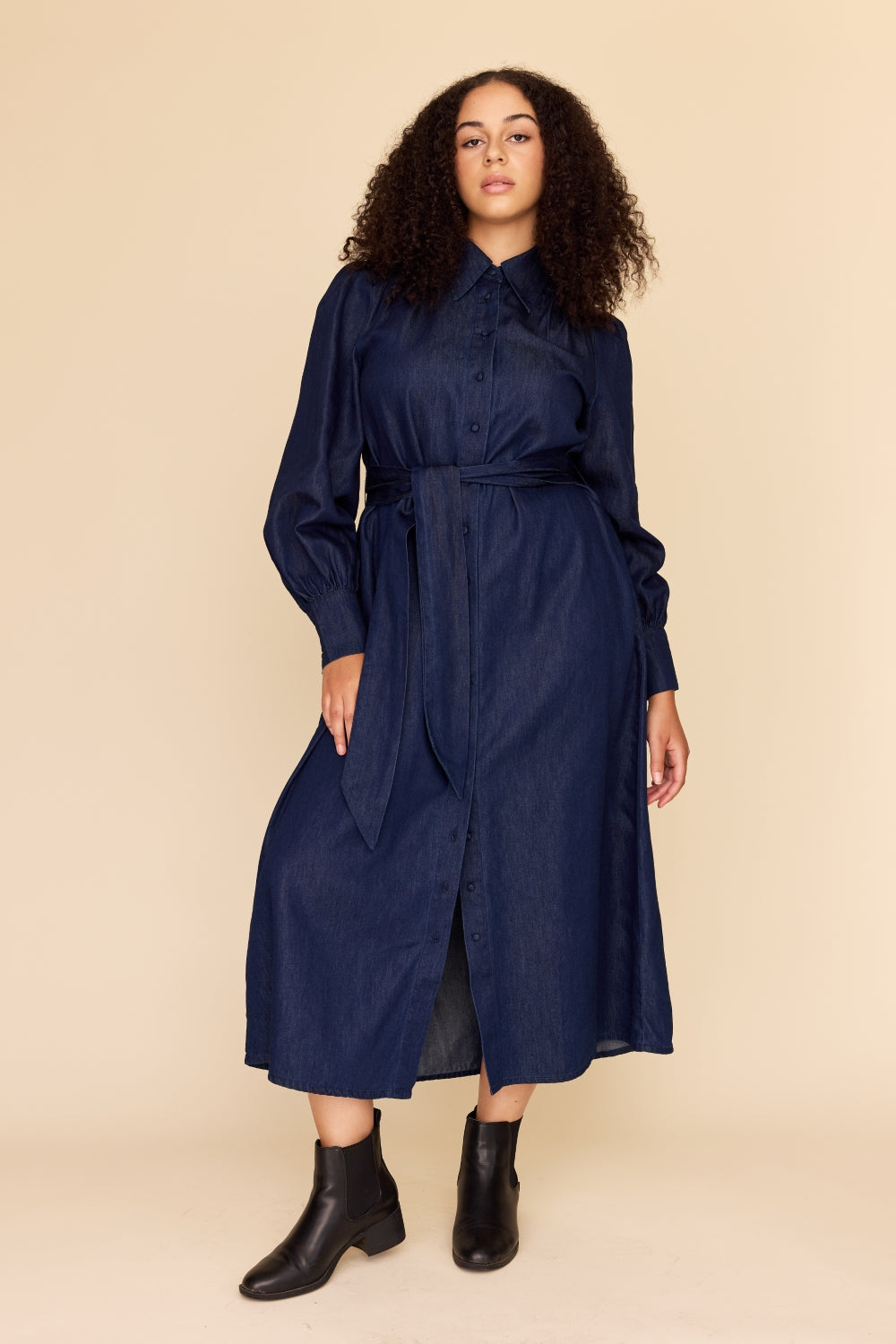 INDIGO CHAMBRAY Midi Shirt Dress