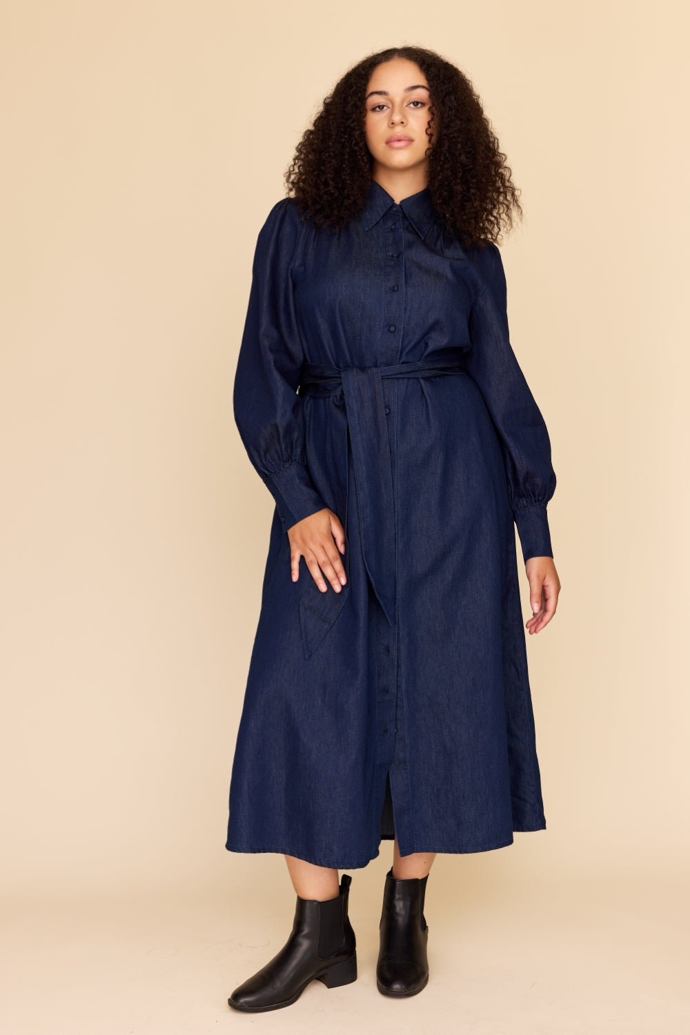 INDIGO CHAMBRAY Midi Shirt Dress