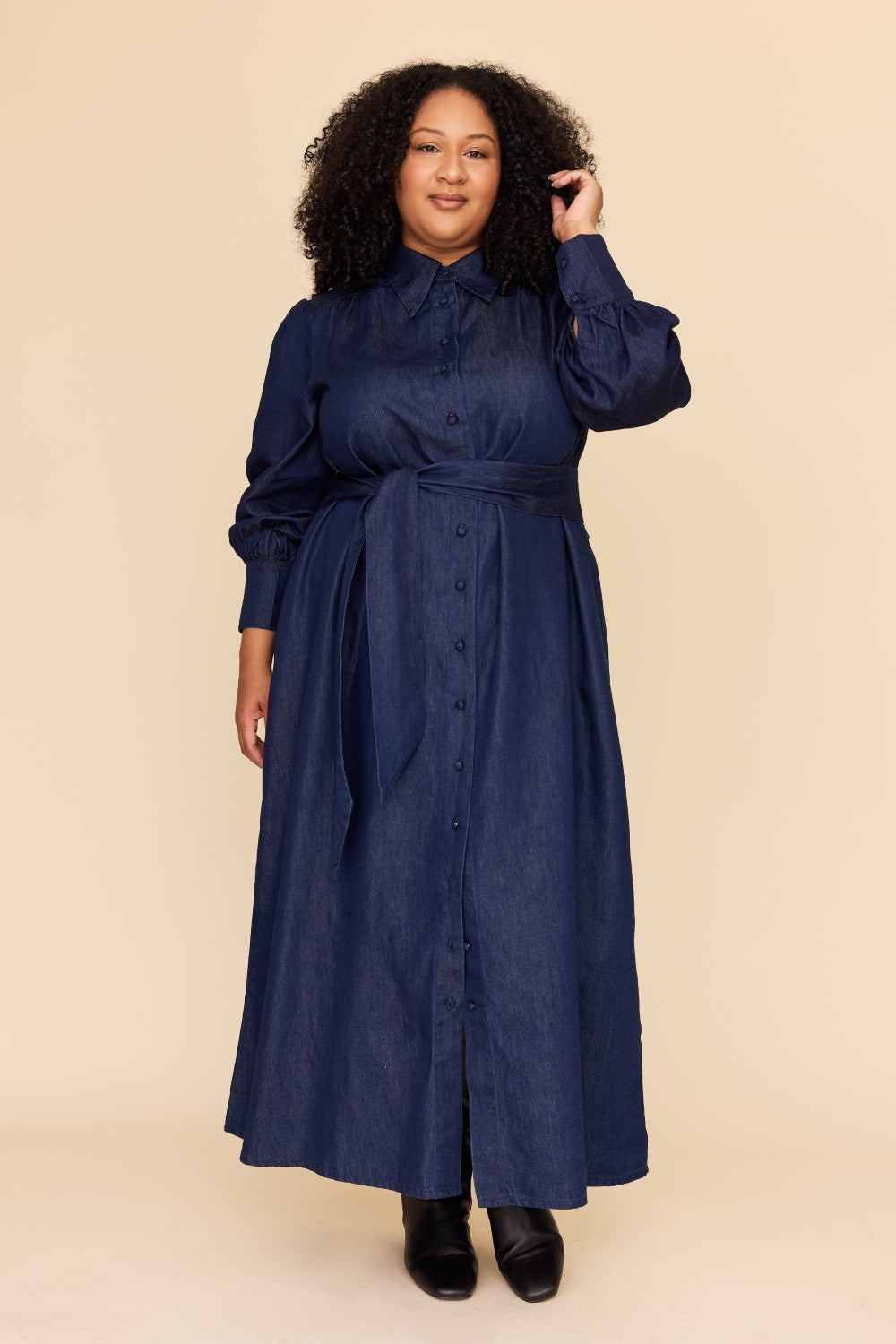 INDIGO CHAMBRAY Midi Shirt Dress