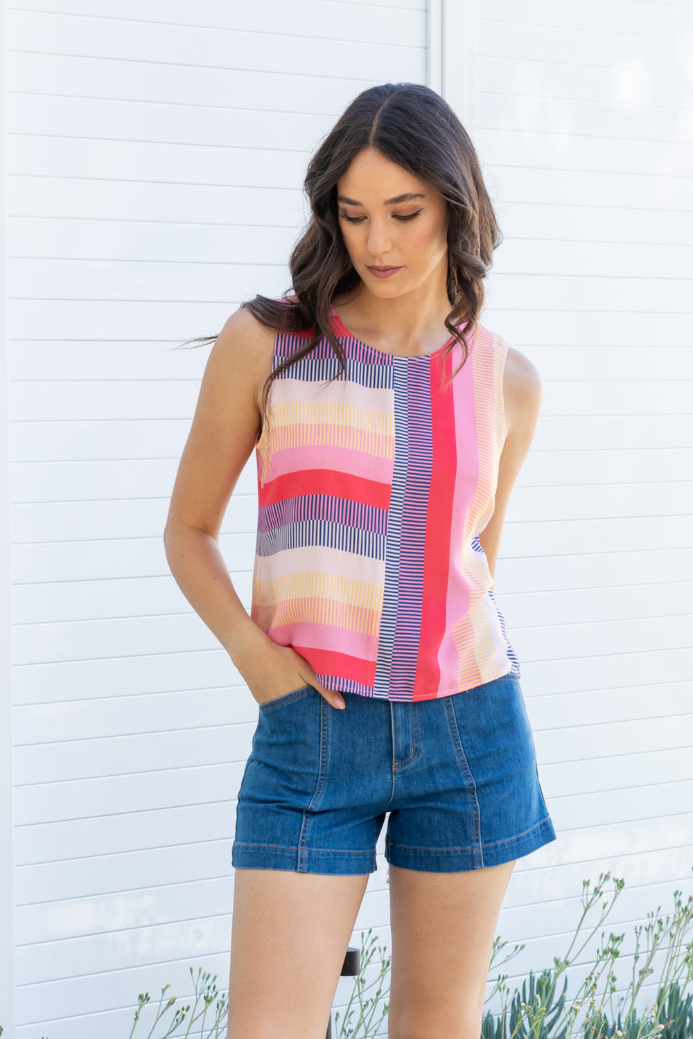 Miami Stripe sleeveless blouse top 